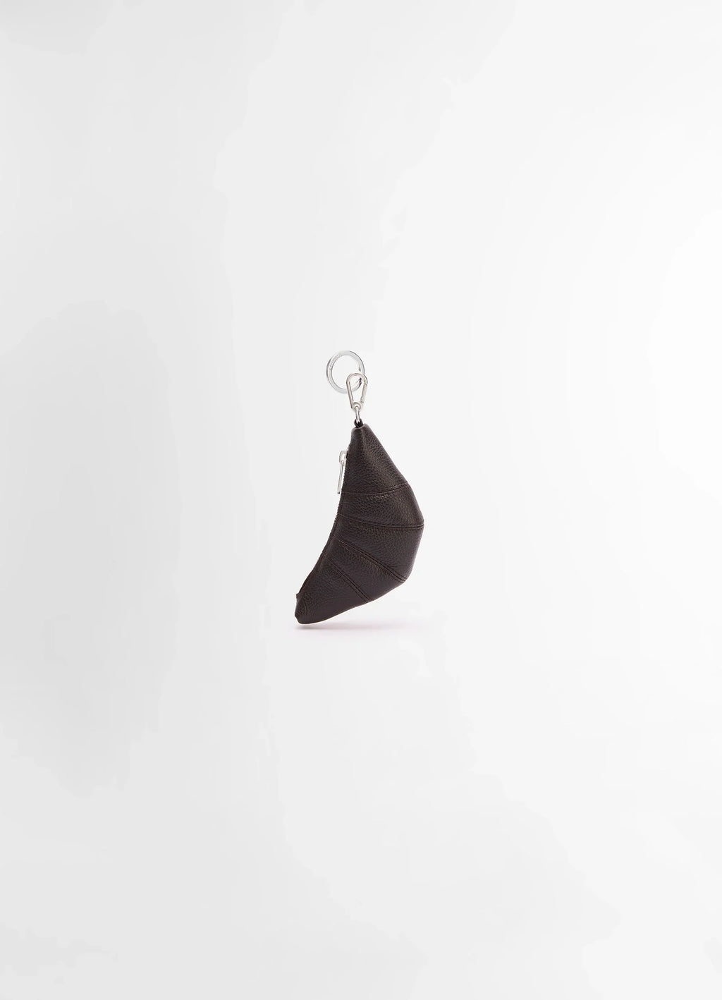 Mini Croissant Keyring in Grained Leather, product shot, Side view Folded half-moon