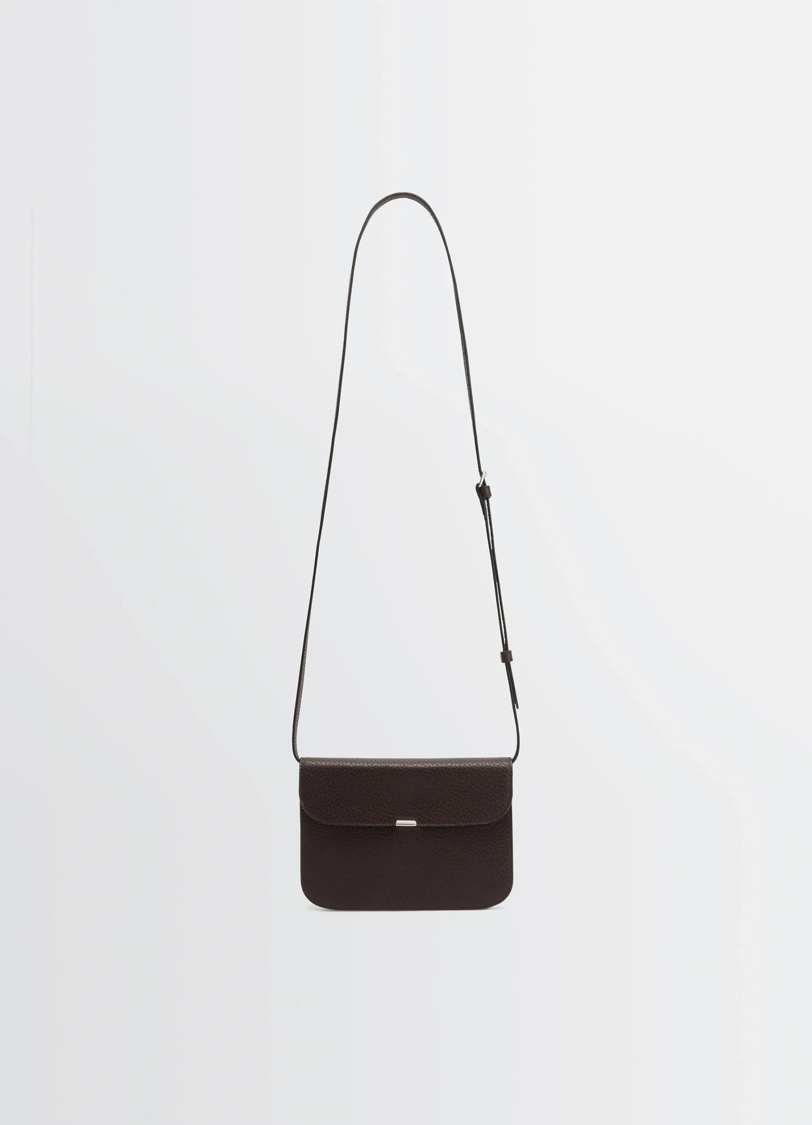 Soft tab wallet on strap in black leather, product shot, front view sleek design