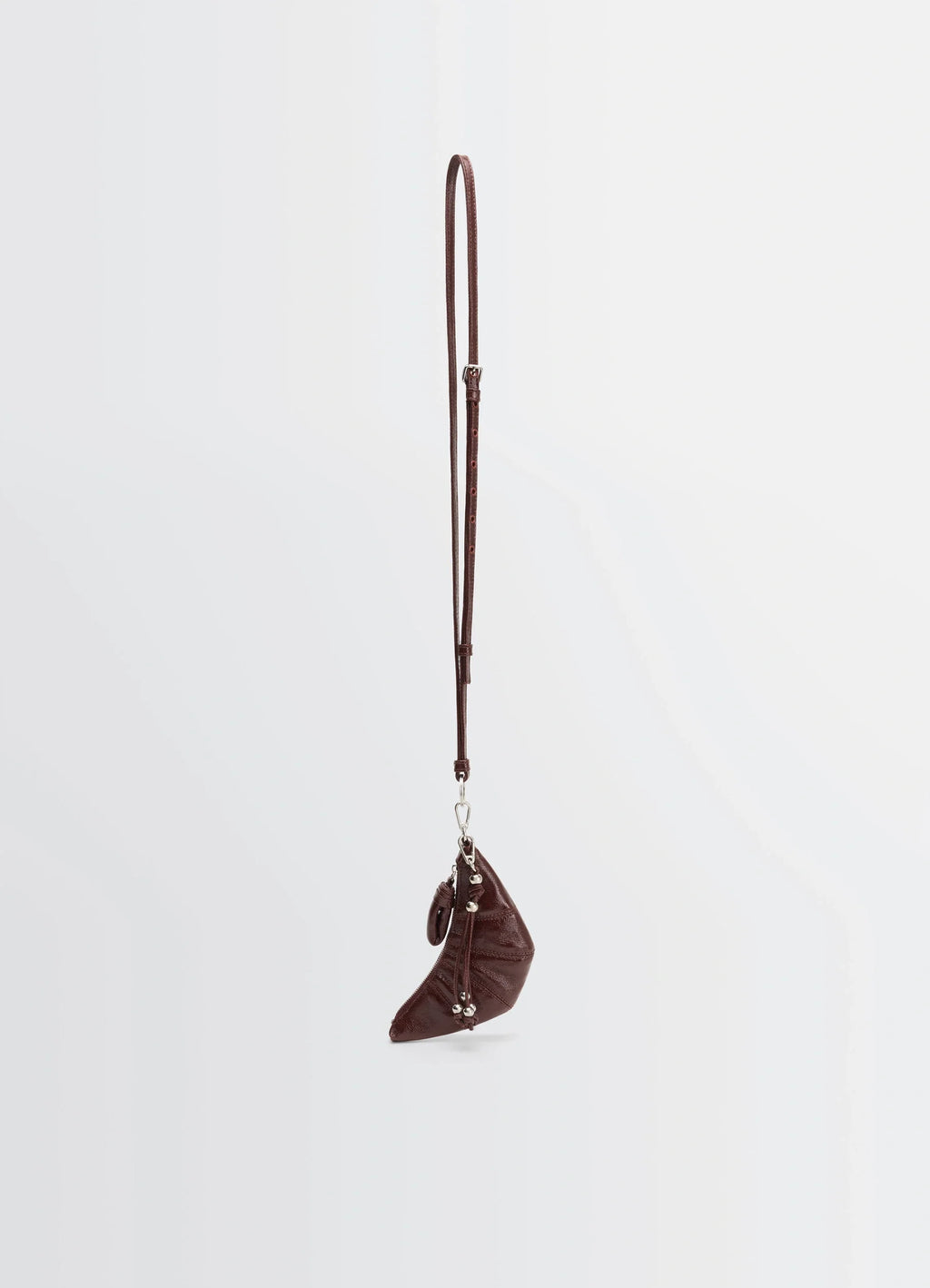 Crossbody Croissant Coin Purse in Coated Cotton Canvas, product shot, Side view Half-moon shape, infinity charm