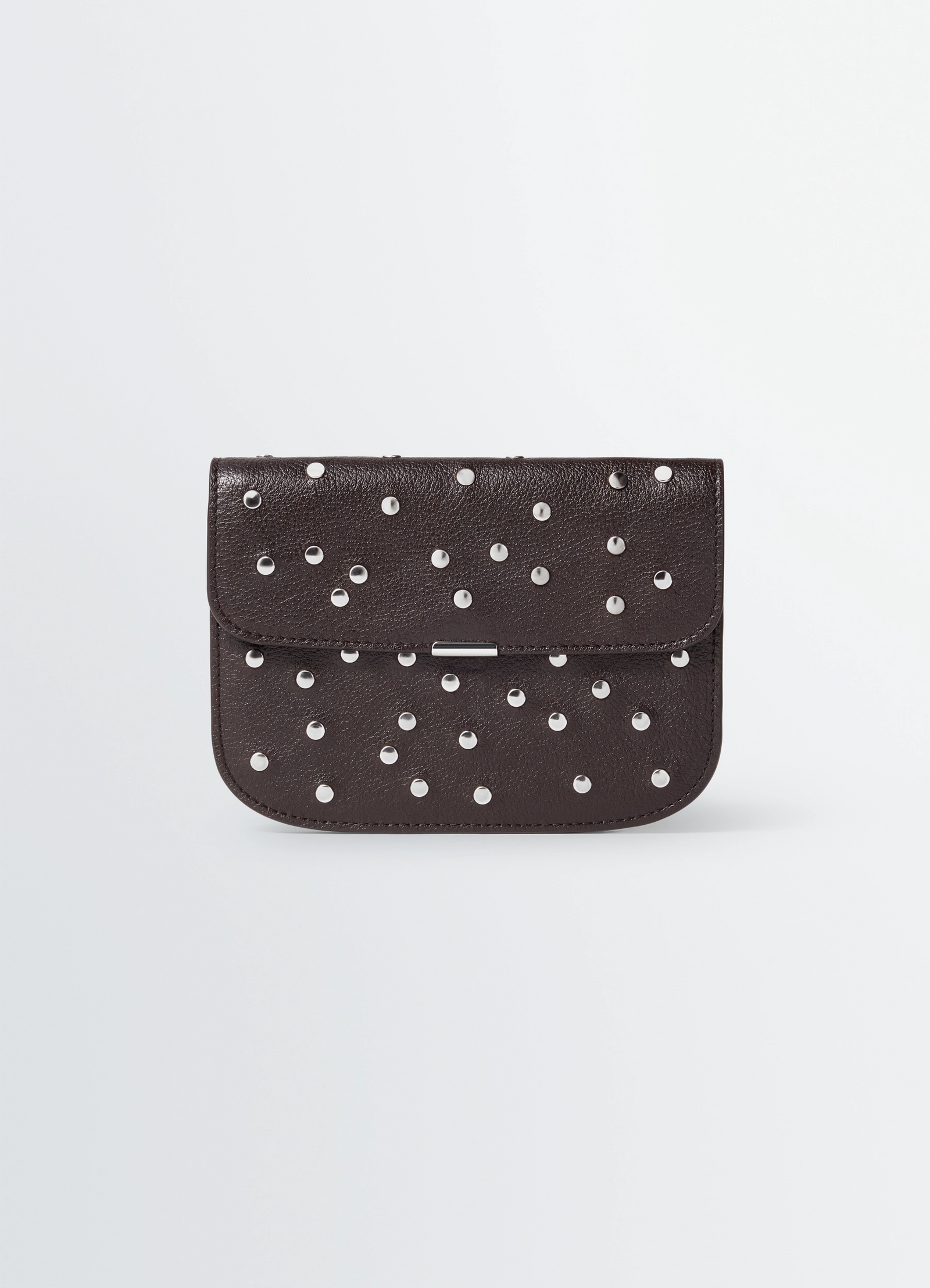 Soft tab studs dots wallet in grained buffalo leather, product shot, front view studded design