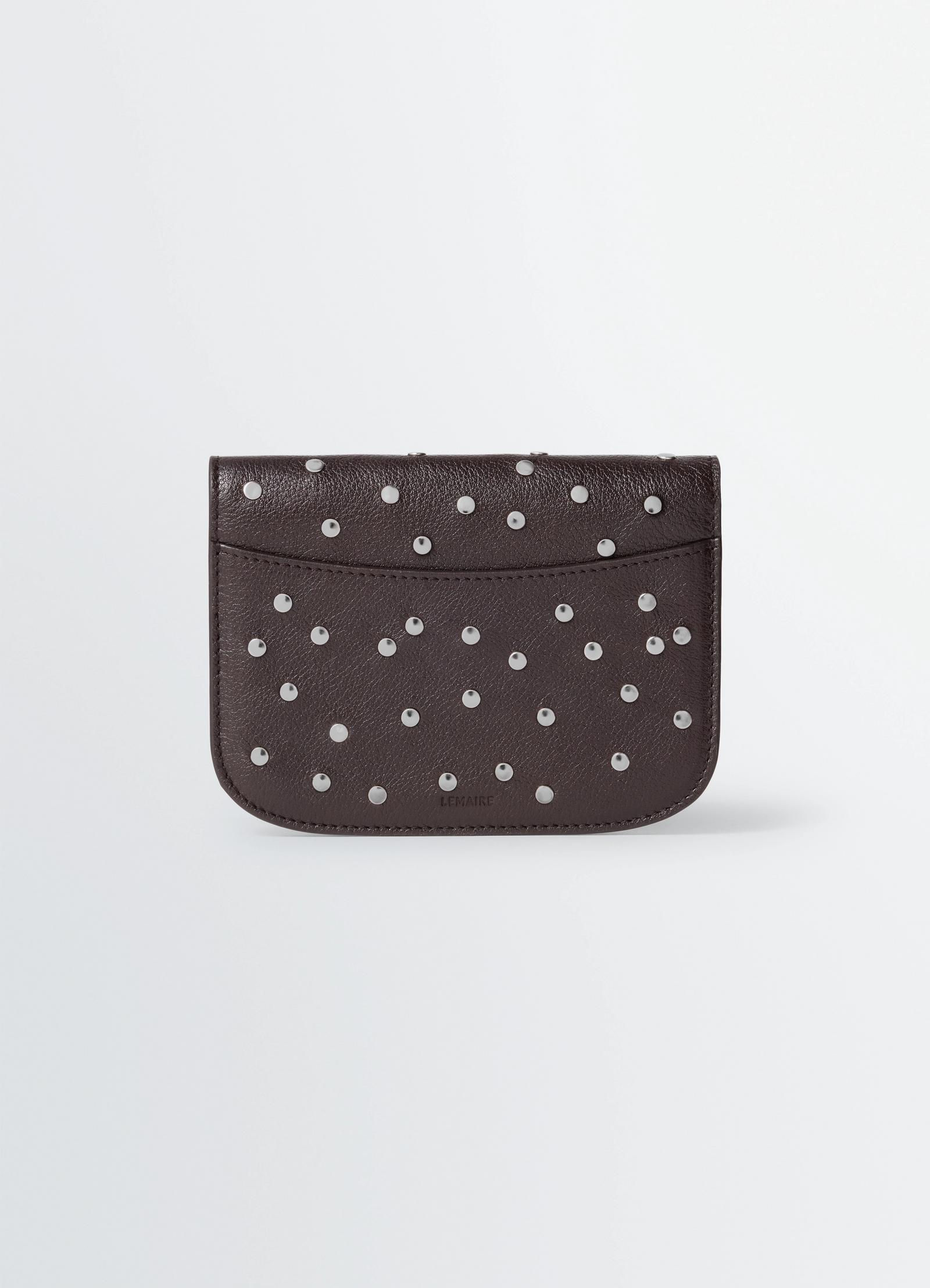 Soft tab studs dots wallet in grained buffalo leather, product shot, back view stud embellishments