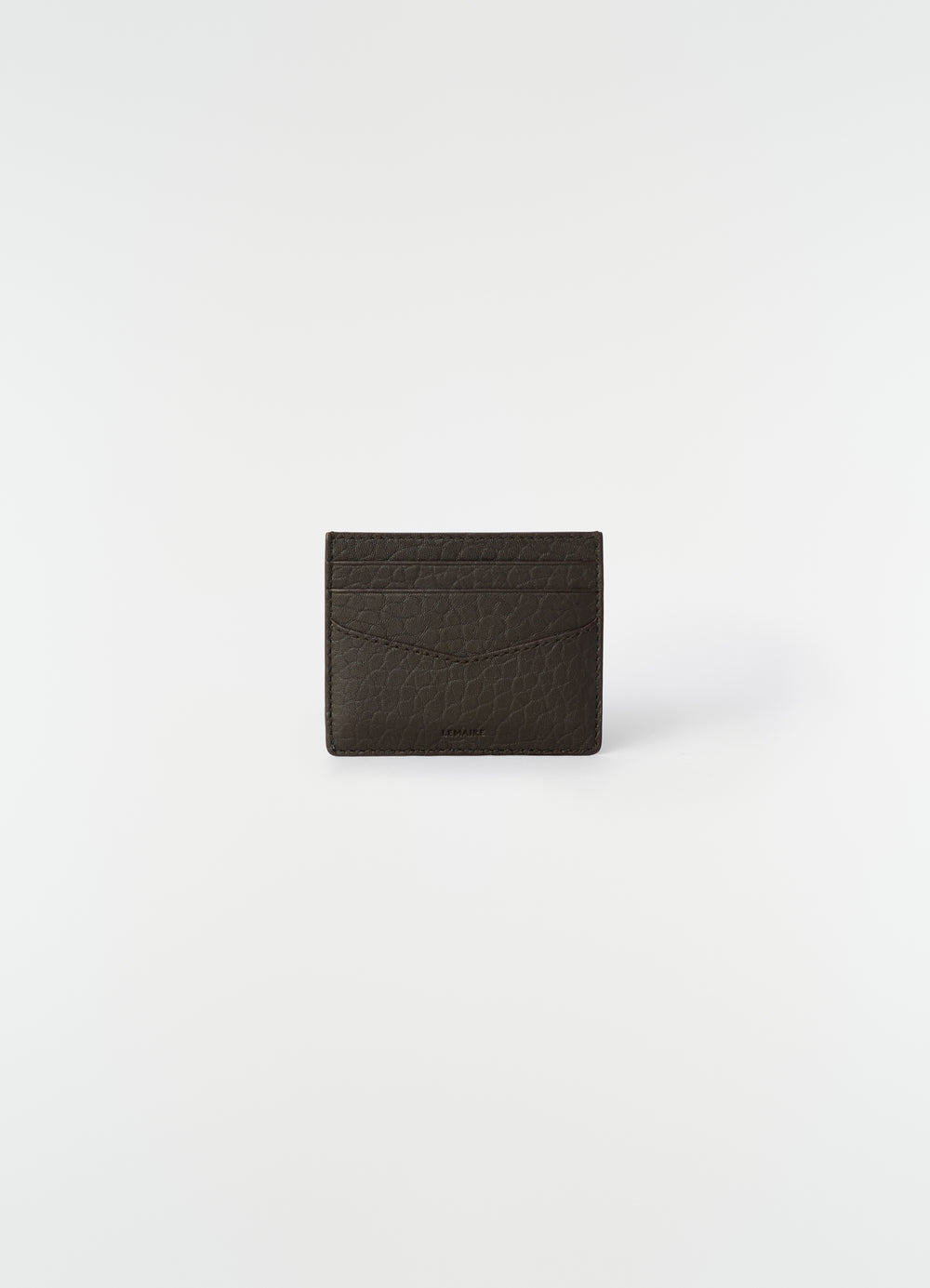 Gear card holder in dark brown bubble lambskin leather LEMAIRE front view on white background