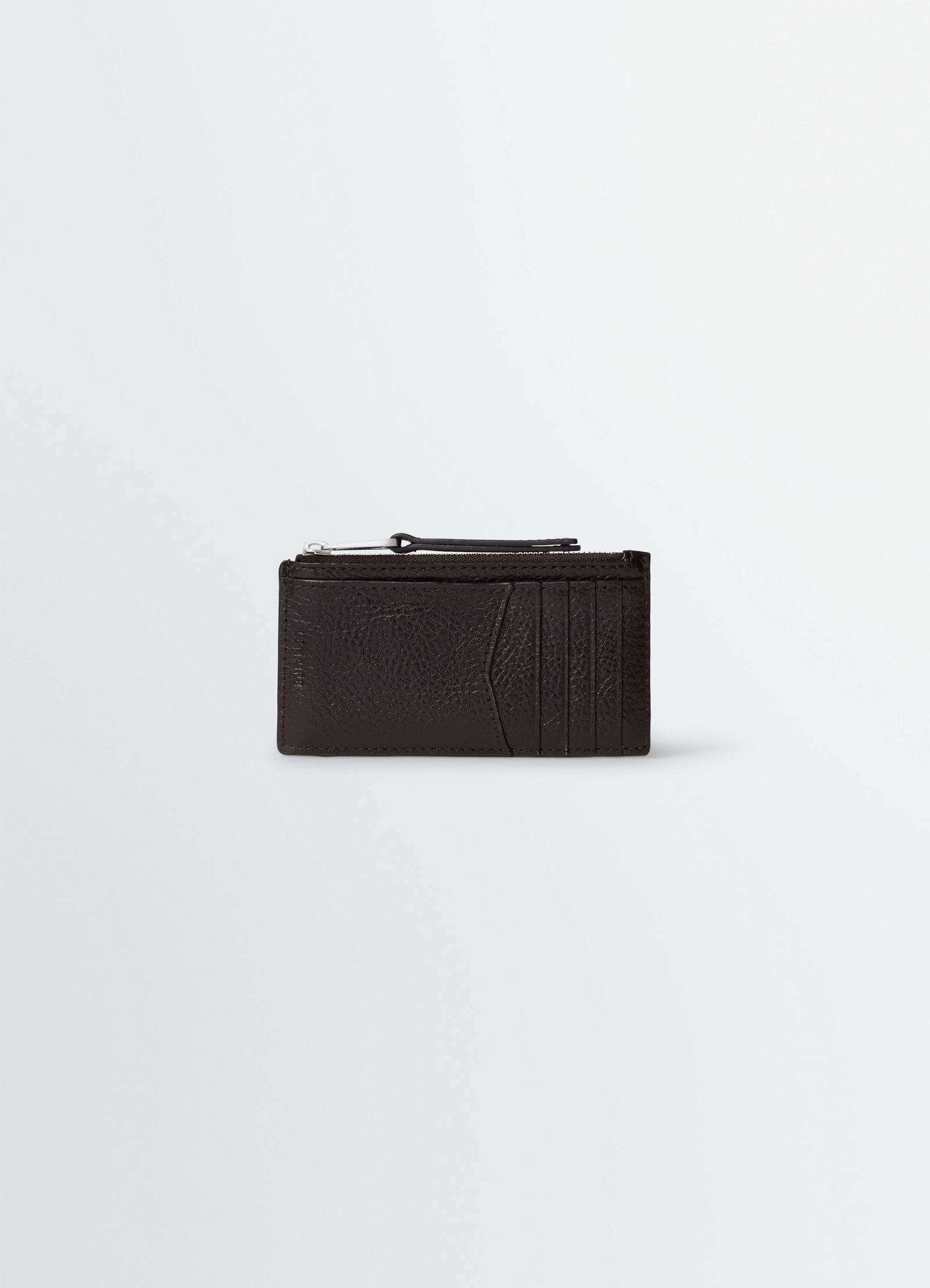 Gear card holder and coin purse in leather, product shot, side view horizontal card slots