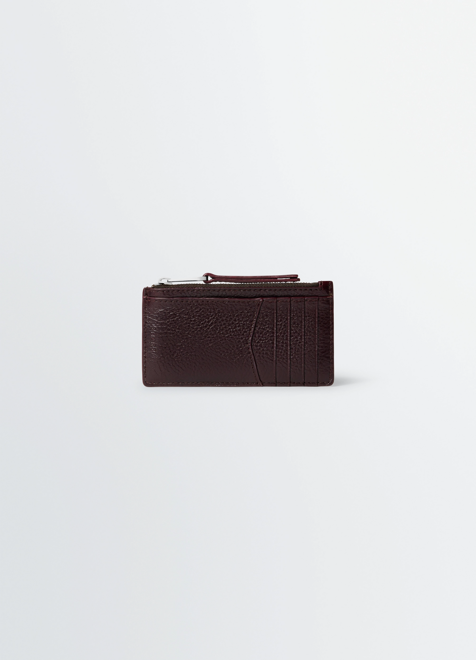 Gear card holder and coin purse in glossy vegetable-tanned leather, product shot, side view textured leather finish