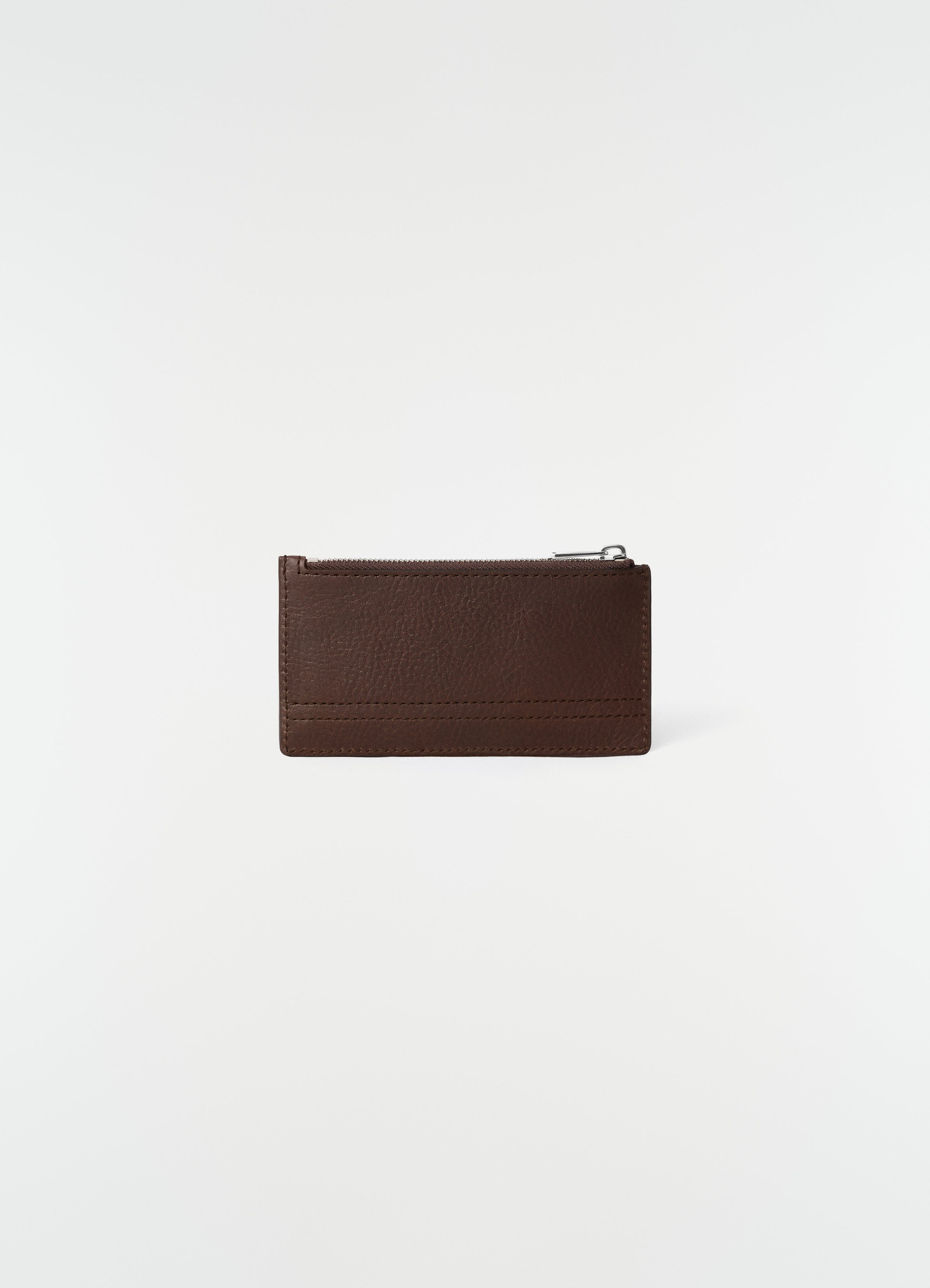 Gear card holder and coin purse in brown leather by lemaire front view on plain white background