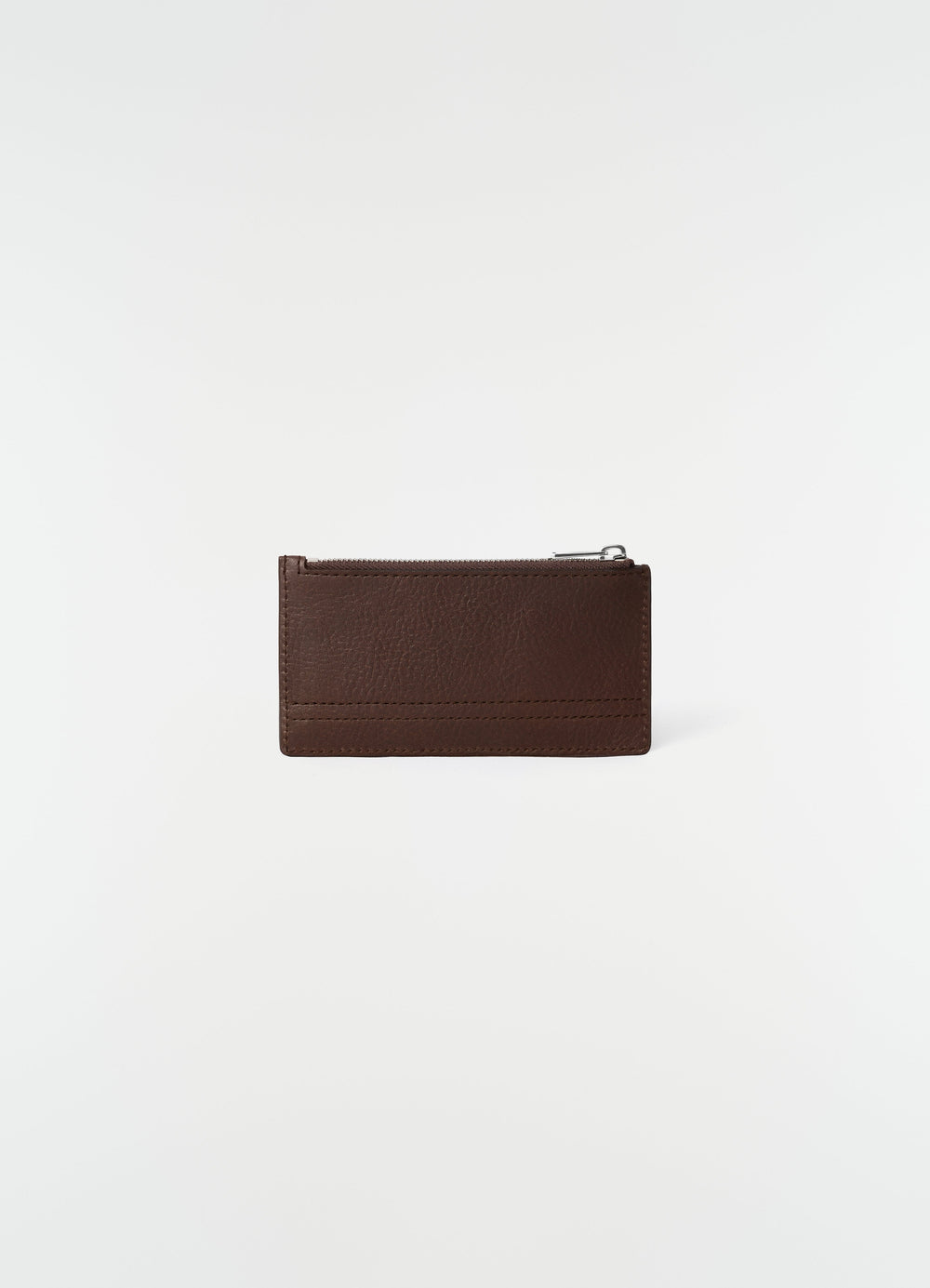 Gear card holder and coin purse in brown leather by LEMAIRE front view on plain white background