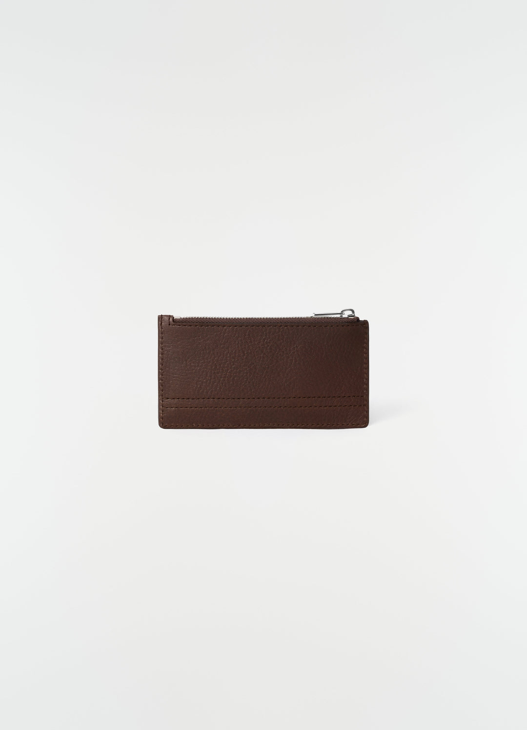 Gear card holder and coin purse in brown leather by LEMAIRE front view on plain white background
