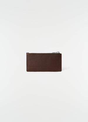 Gear card holder and coin purse in brown leather by lemaire front view on plain white background