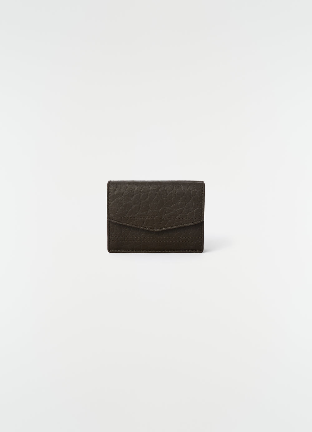 Gear tri-fold wallet in dark brown bubble lambskin by LEMAIRE front view on plain white background