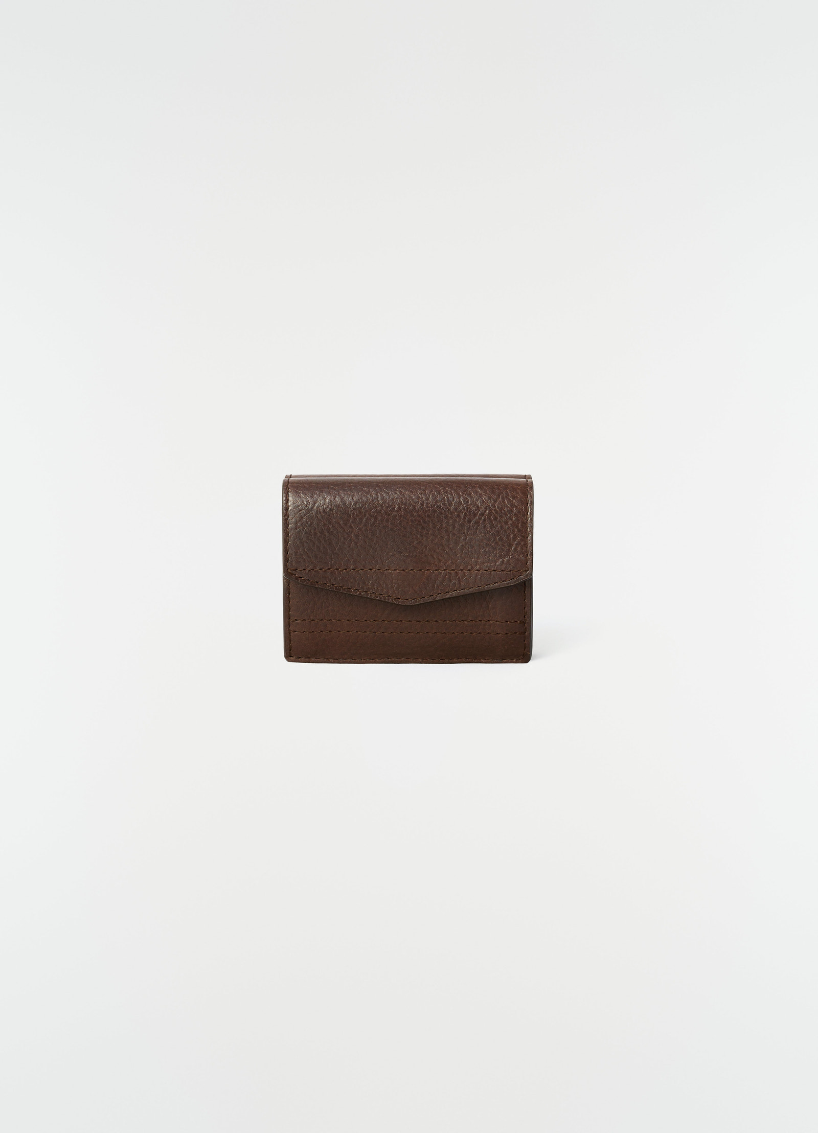 Gear trifold wallet lemaire in brown grained leather front view on plain white background