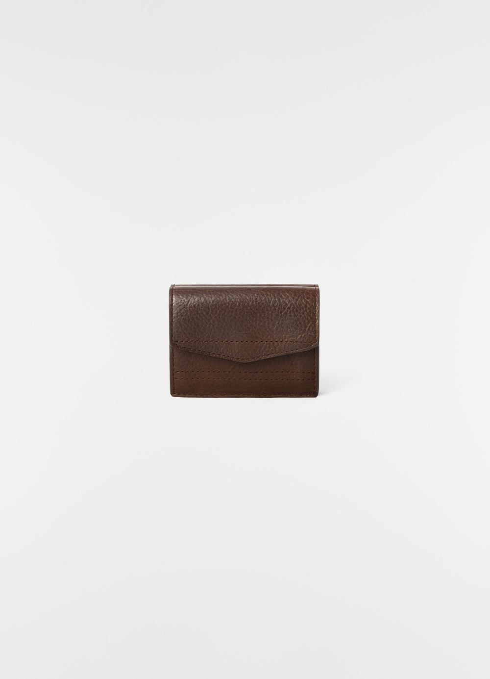Gear trifold wallet LEMAIRE in brown grained leather front view on plain white background