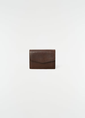 Gear trifold wallet lemaire in brown grained leather front view on plain white background