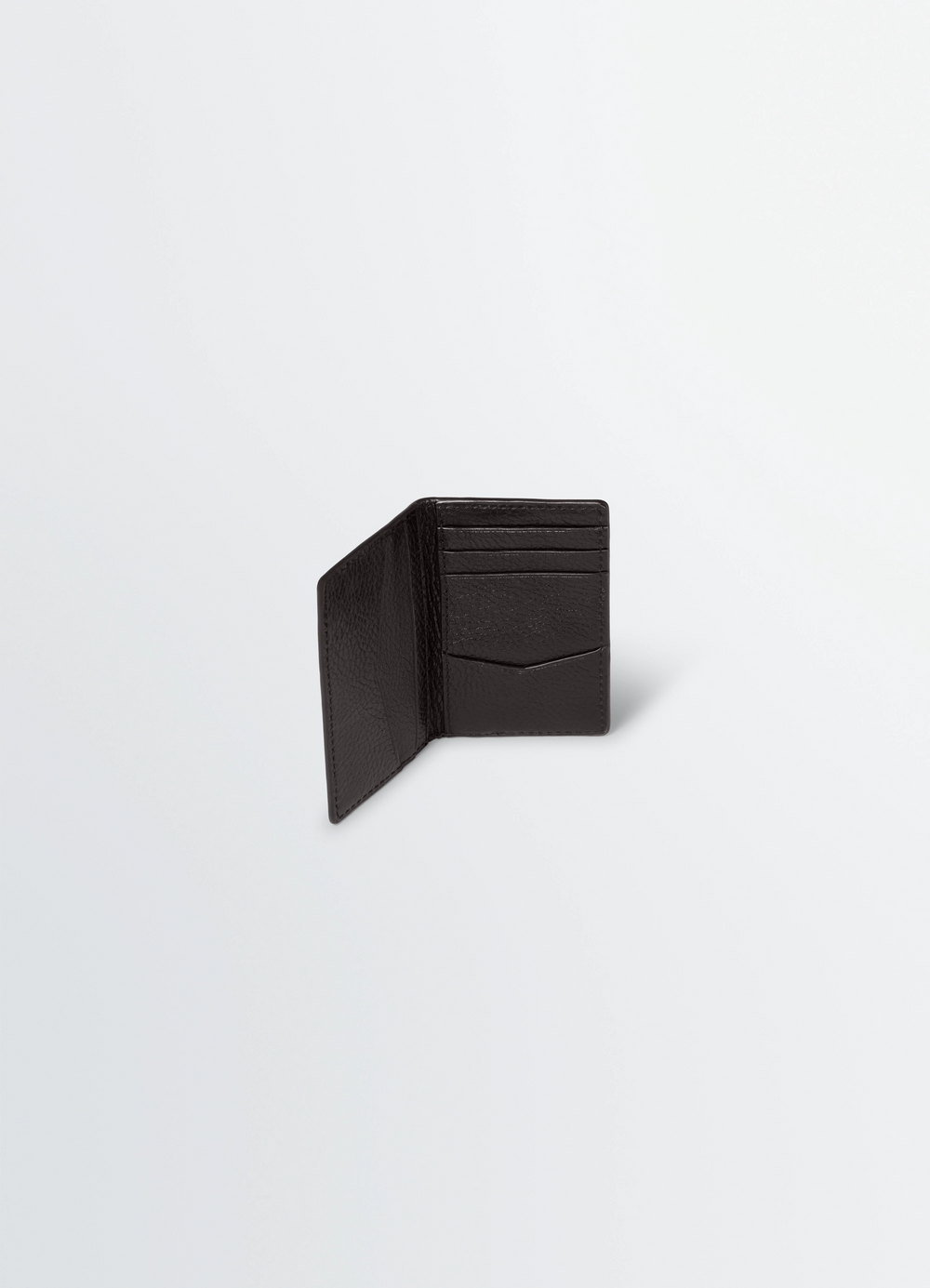 Gear Pocket Organizer in Glossy Vegetable-Tanned Leather, product shot, angled open view multiple card slots