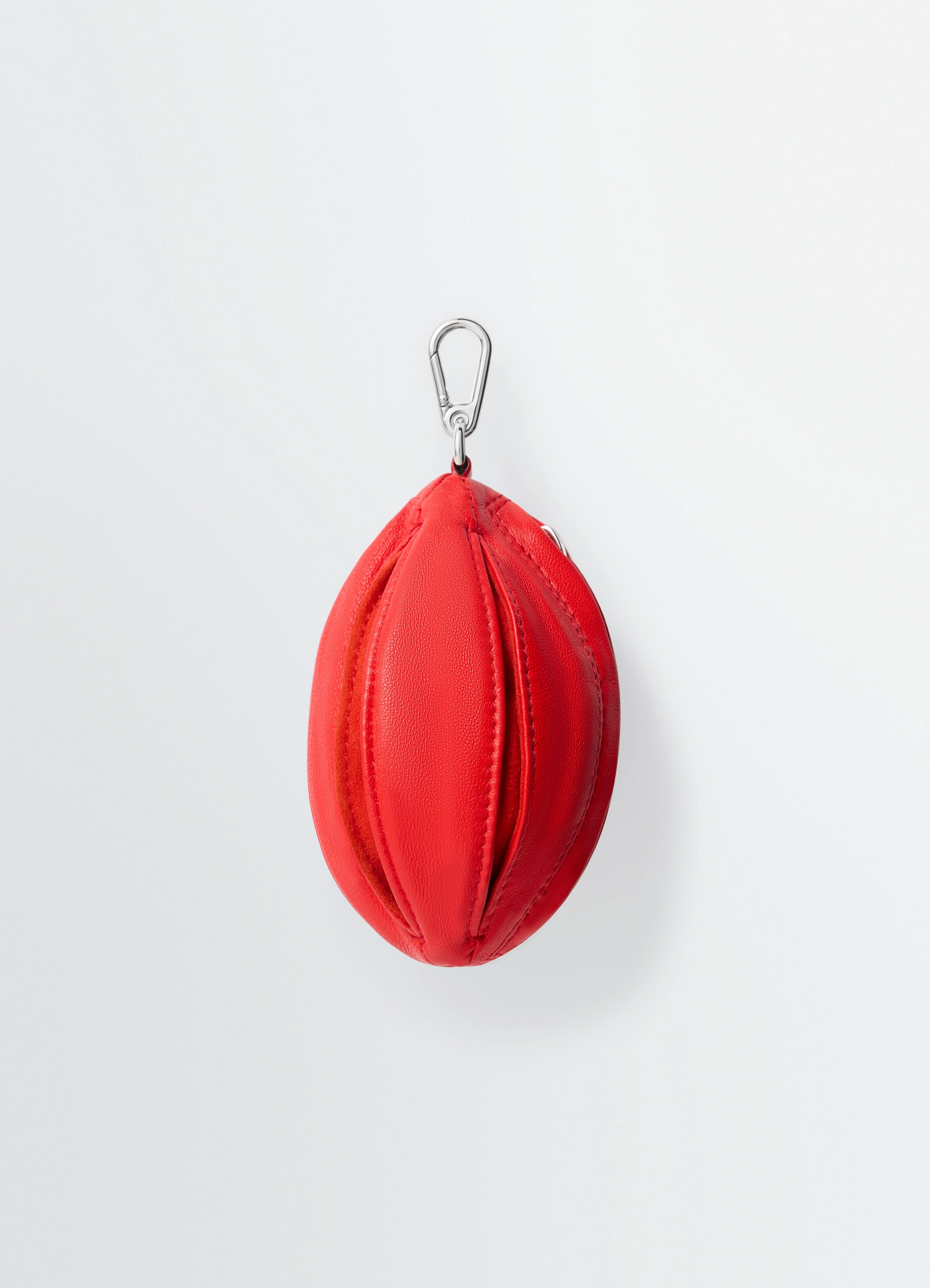 Balloon bag charm in red lamb nappa leather, product shot, front view balloon shape