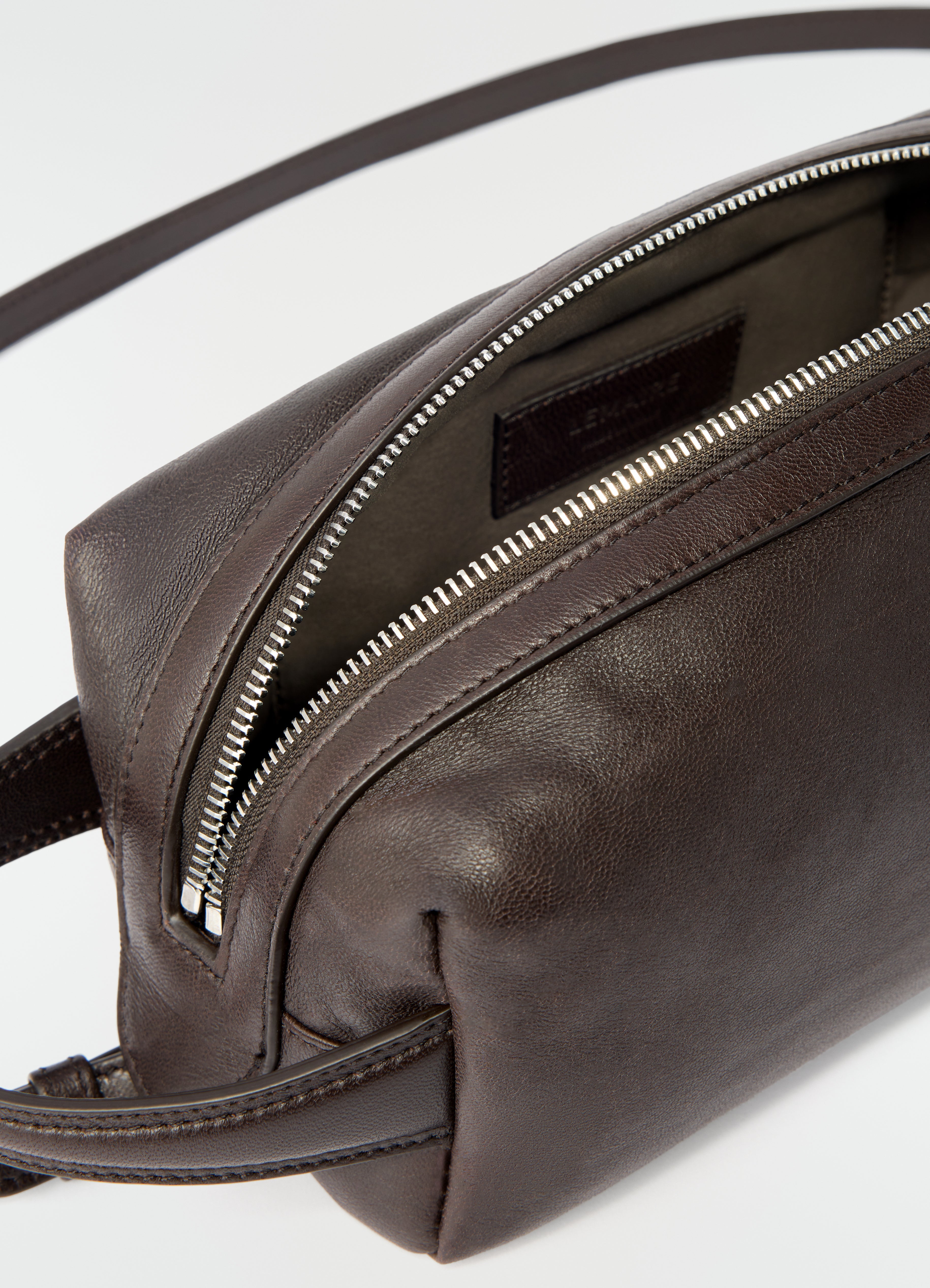 SMALL CARE BAG IN SOFT NAPPA LAMBSKIN LEATHER - Dark Chocolate