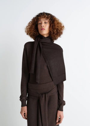 Trompe l’œil scarf in wool blend in wool blend, model shot, front view layered look
