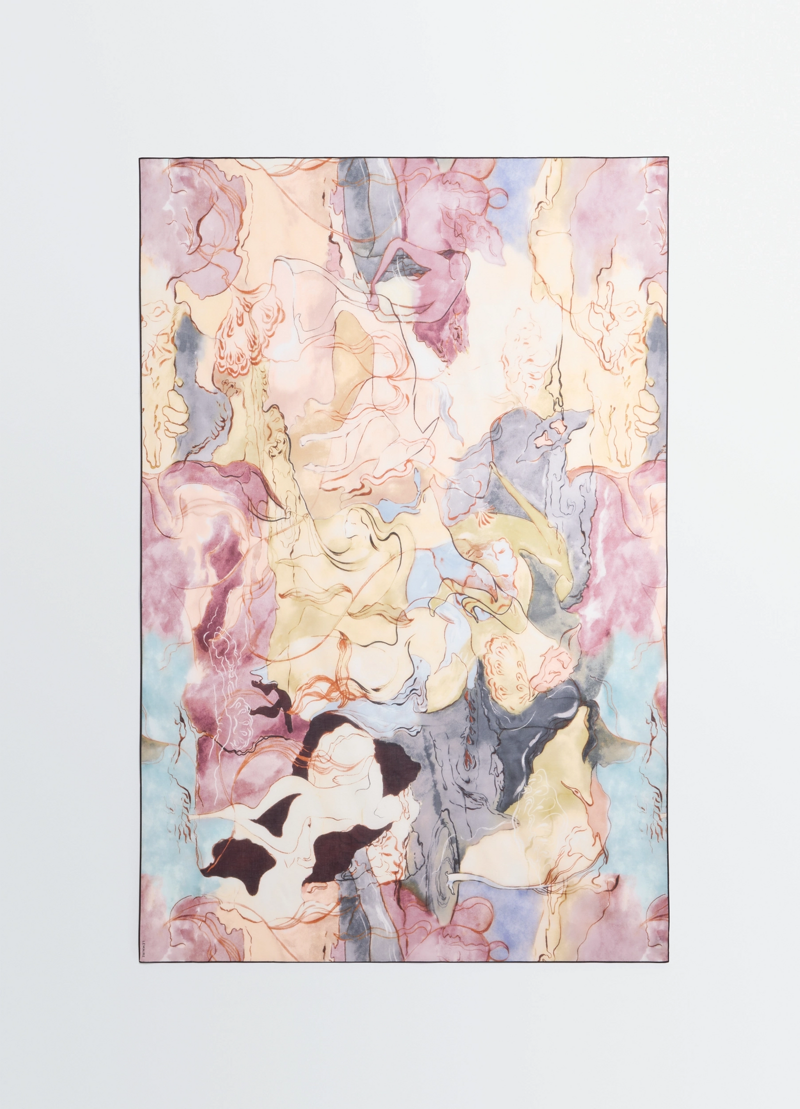 Aquarel pareo 100x150 in watercolor cotton, product shot, front view micro bourdon finish