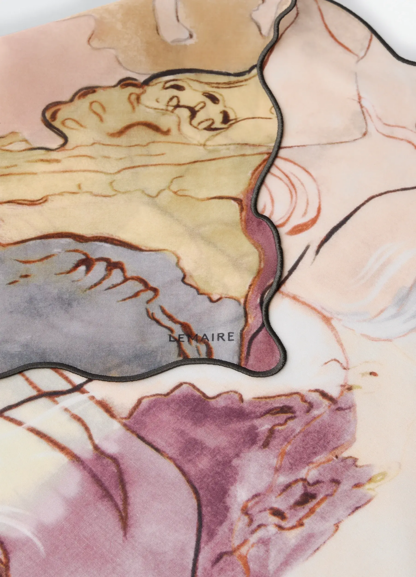 Aquarel 60x60 irregulie in watercolor cotton, product shot, detail shot painted edge