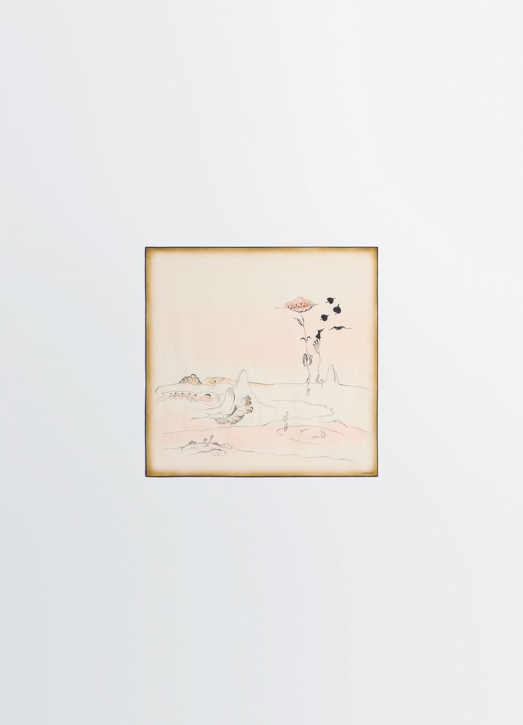 Scarf Landscape Habotai 60x60 in Habotai Silk, product shot, front view dreamlike landscape print