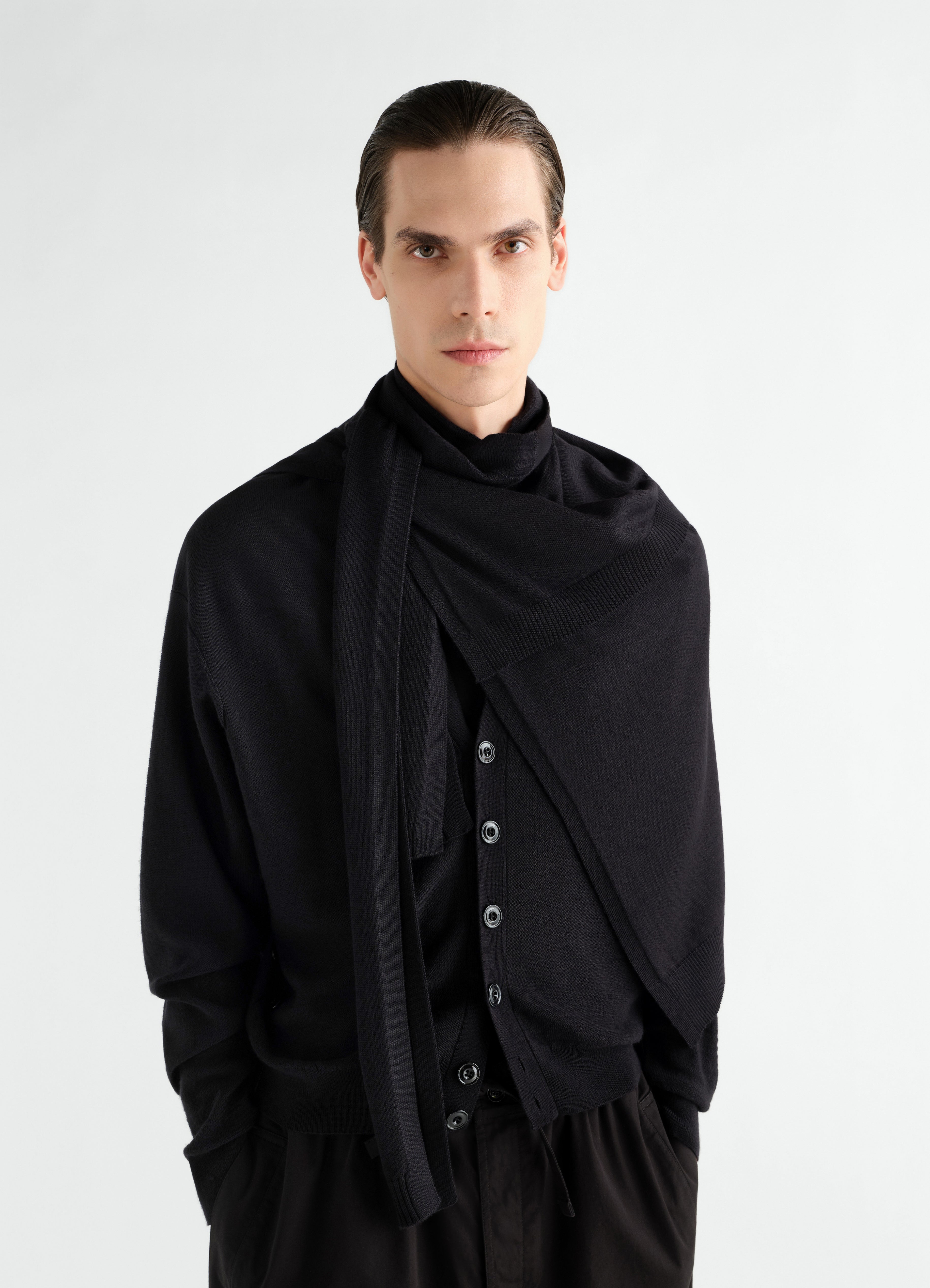 TROMPE L'OEIL SCARF IN MERINO BLEND - Black - Merino Blend