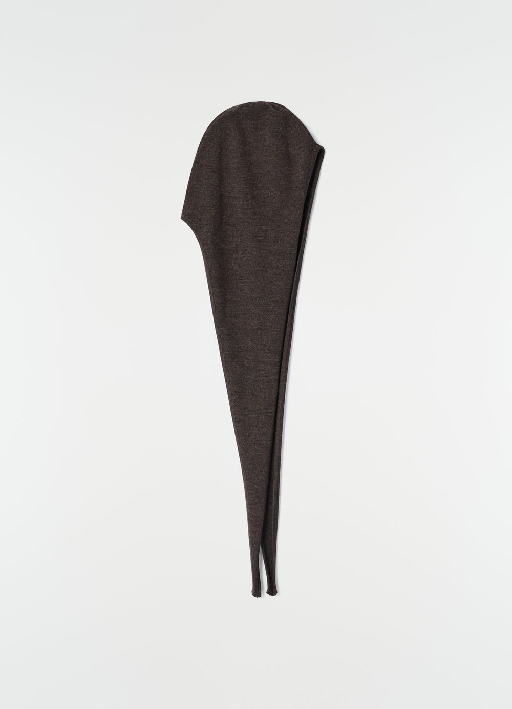 Head scarf in dark brown fine wool LEMAIRE flat lay on white background