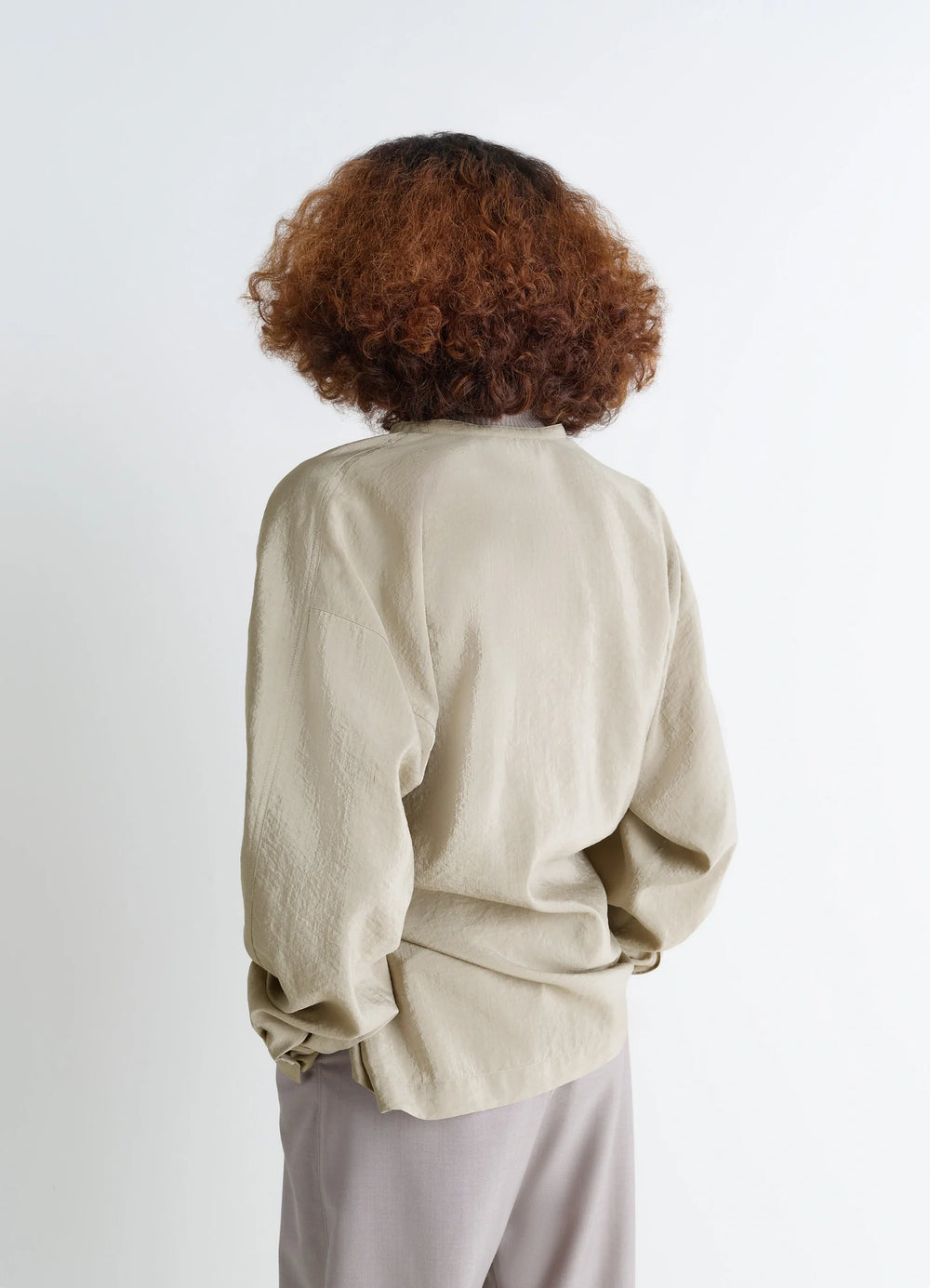 Lemaire Twisted Top in Dry Silk Blend, model shot, back view textured fabric, relaxed fit