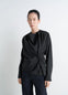 Lemaire Twisted Top in Black Dry Silk Blend, model shot, front view long-sleeved fitted cut