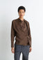 Lemaire Twisted Top in Brown Dry Silk Blend, model shot, Front view Twisted drape