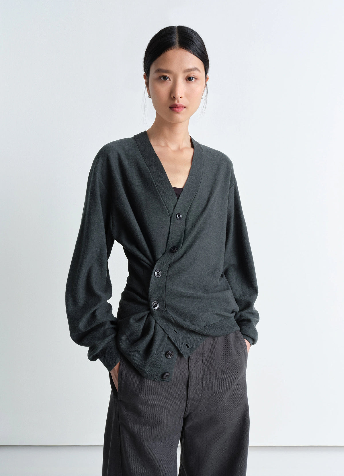 RELAXED TWISTED CARDIGAN - Carbon - Merino Blend - Unisex | LEMAIRE