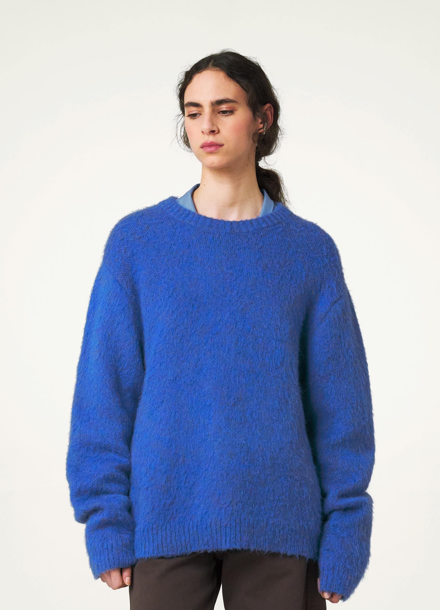 Electric Blue Brushed Sweater in Mohair Wool | LEMAIRE