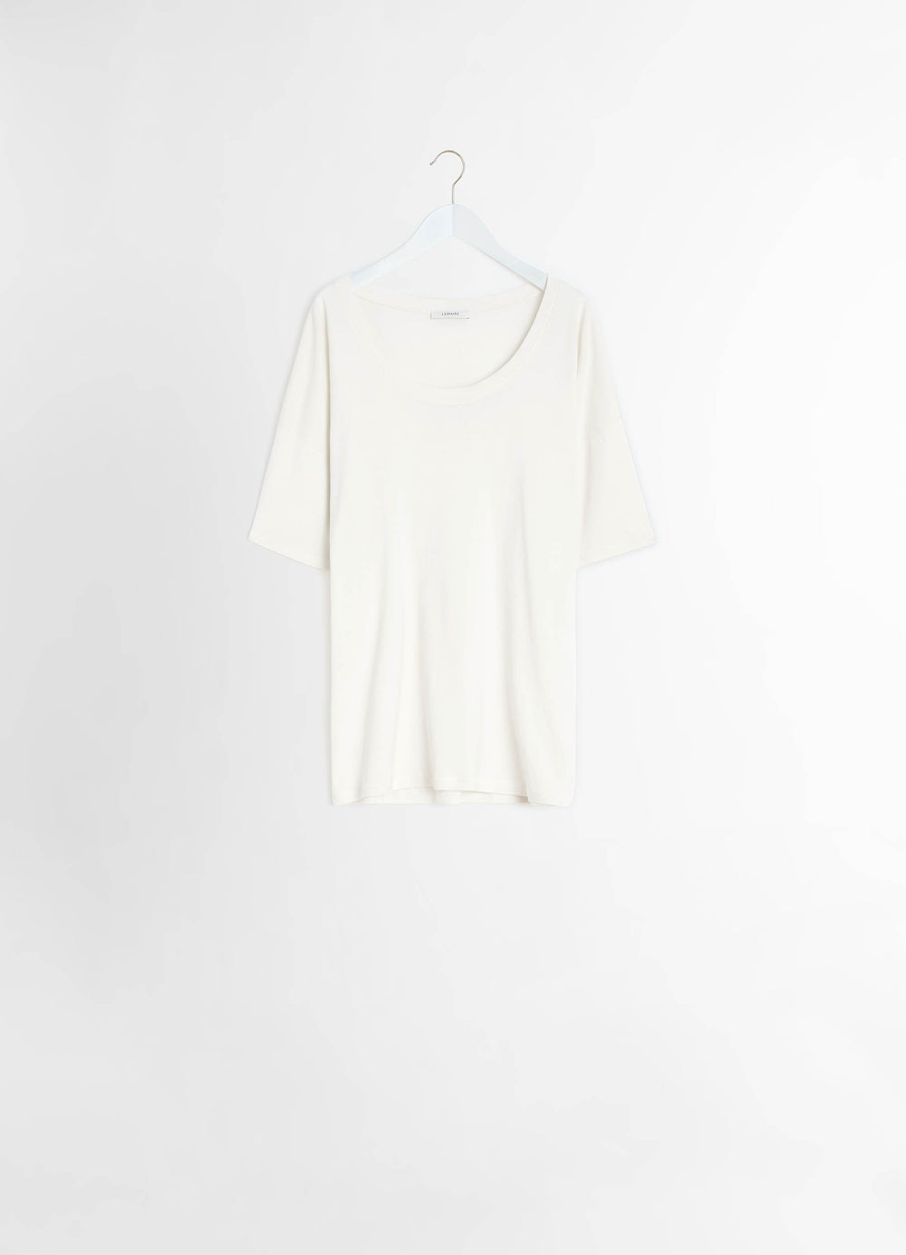 Lemaire Rib T-Shirt in Mid-weight Cotton Jersey, product shot, back view rounded hem