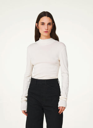 Rib turtleneck in mid-weight jersey, model shot, front view fitted cut, long sleeves