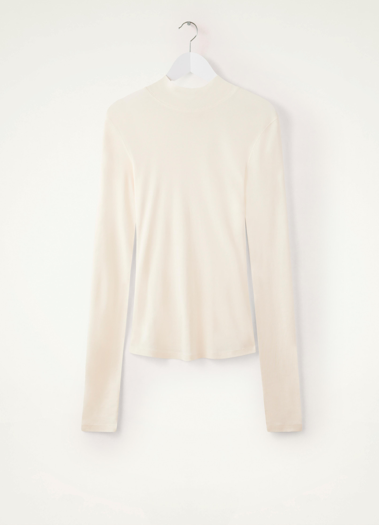 Rib turtleneck in mid-weight jersey, product shot, hanging view classic turtleneck