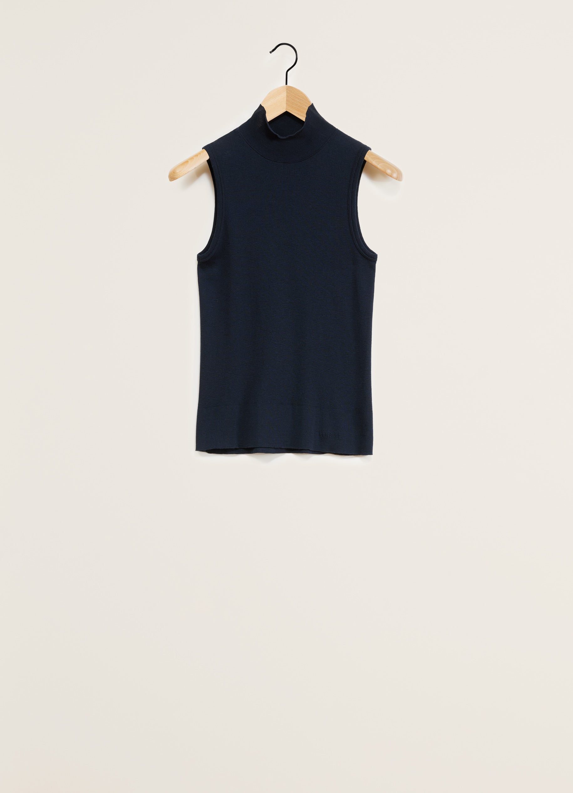 Squid Ink Seamless Sleeveless High Neck Top in Cotton Cashmere | LEMAIRE