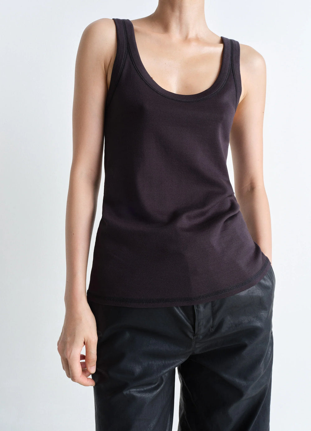 Lemaire Rib Tank Top in Mid-weight Cotton Jersey, model shot, Front view Fitted shape