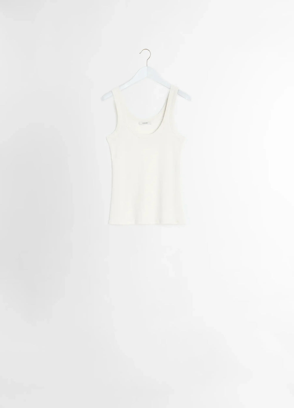 Lemaire Rib Tank Top in Off-White Mid-weight Cotton, product shot, back view classic scoop neck