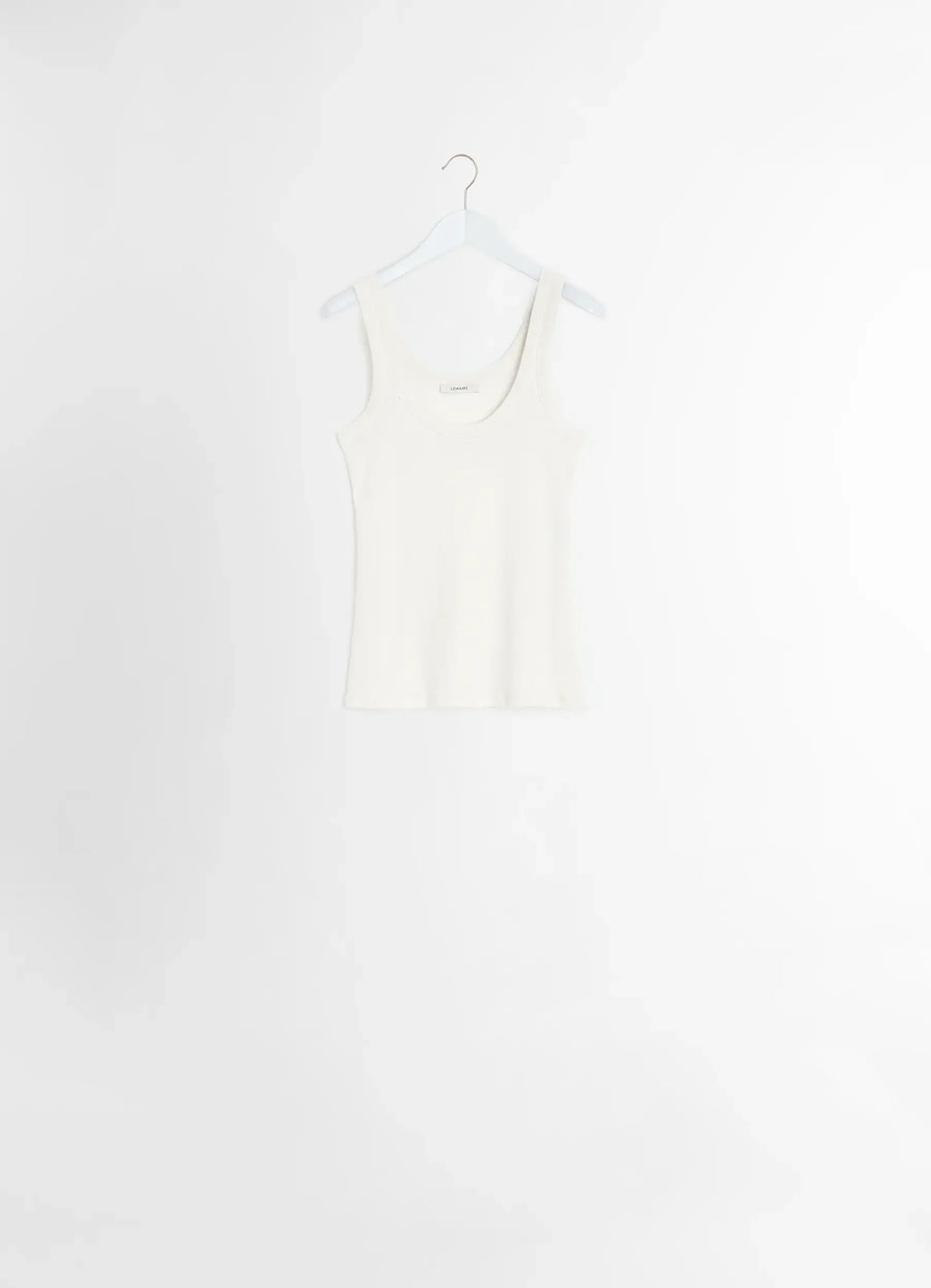 Lemaire Rib Tank Top in Off-White Mid-weight Cotton, product shot, back view classic scoop neck