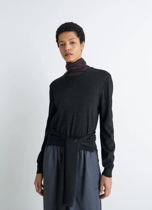 Lemaire Trompe LOeil Jumper in Blended Merino Wool, model shot, Front view Sweater-style tie-back