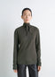 Lemaire Long Sleeve Foulard Top in Soft-touch Crepe Jersey, model shot, Front view Scarf detail, relaxed fit