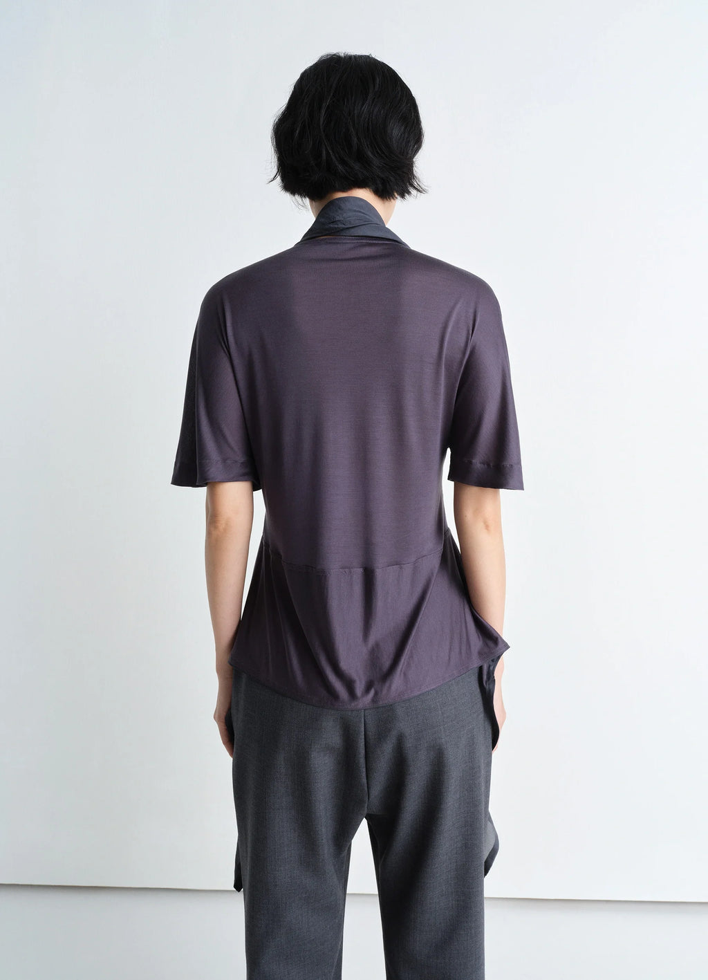 Lemaire Mixed Fabric Knotted Top in Silk Chiffon and Jersey, model shot, back view draped back style