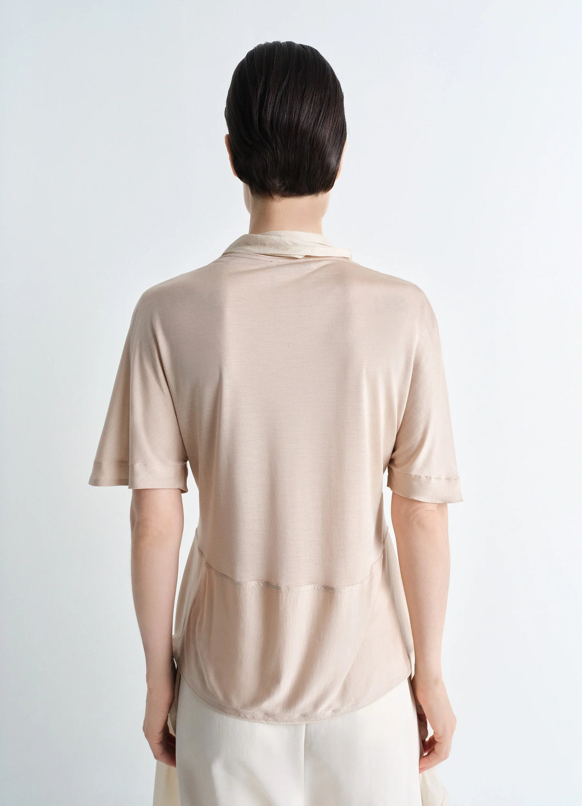 MIXED FABRIC KNOTTED TOP - Powder Blush - Silk Chiffon Parachute