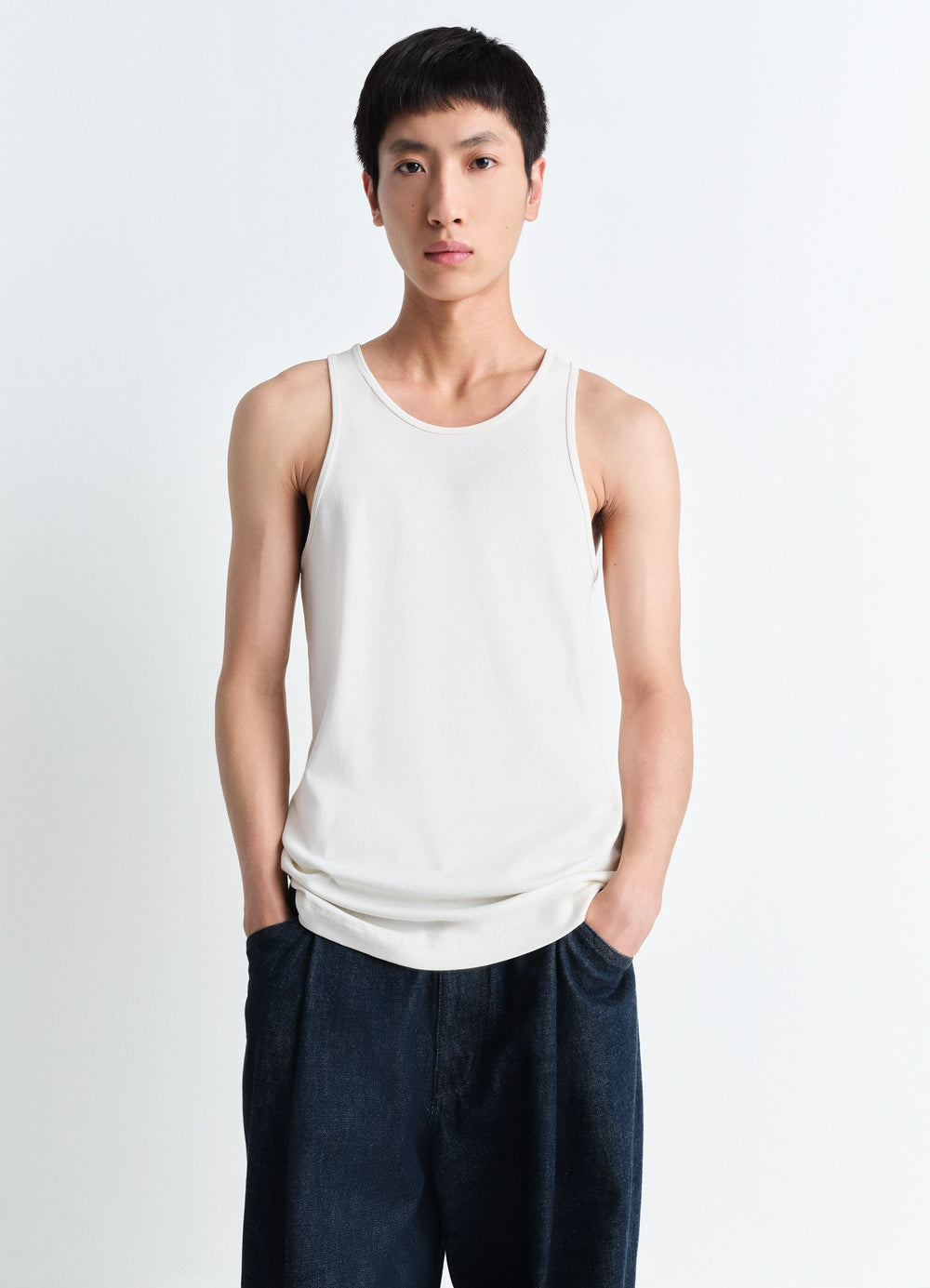 Lemaire Tank Top in Mid-weight Cotton Jersey, model shot, Front view Straight cut
