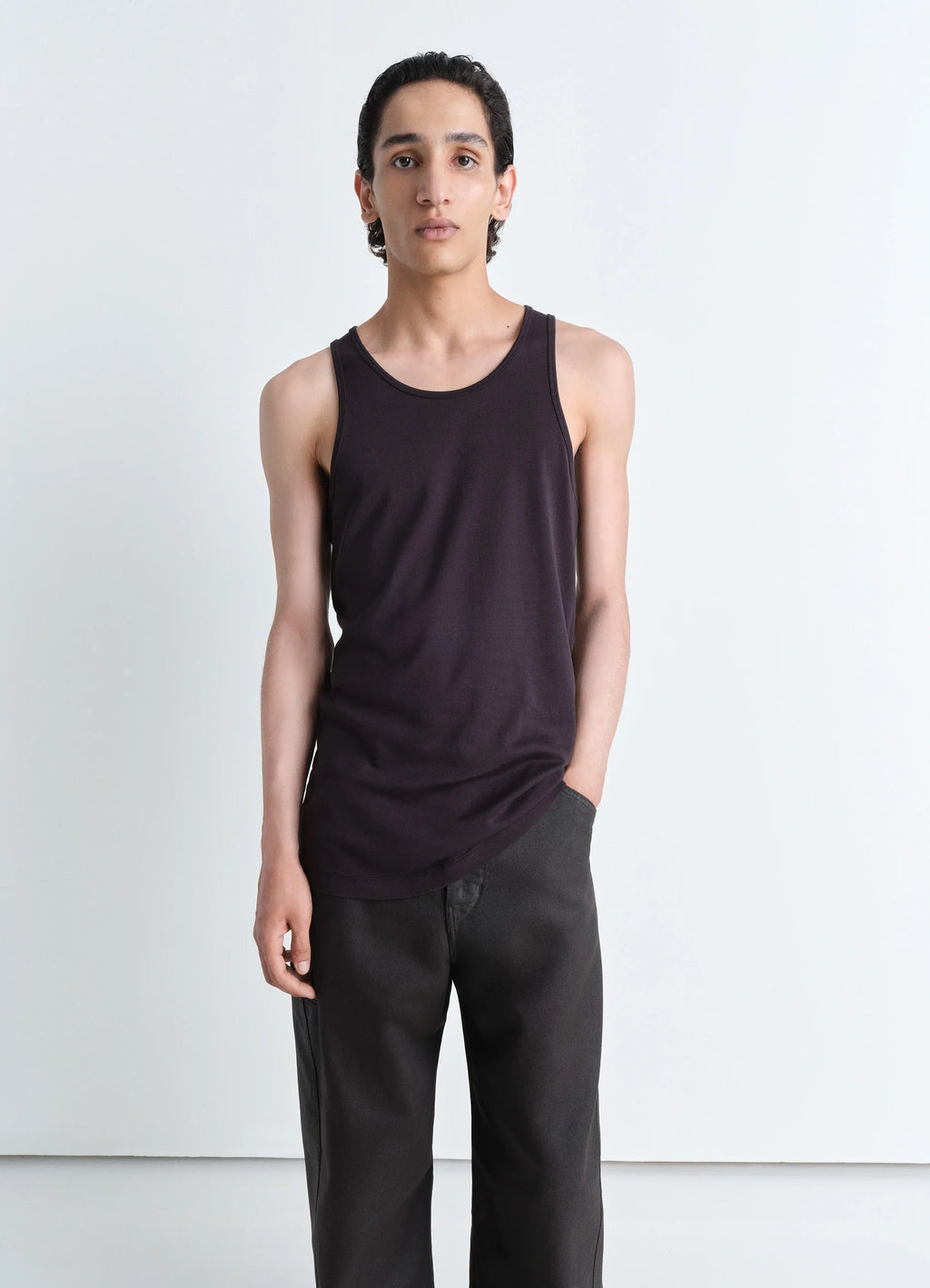 Lemaire Tank Top in Mid-weight Cotton Jersey, model shot, Front View Straight Cut