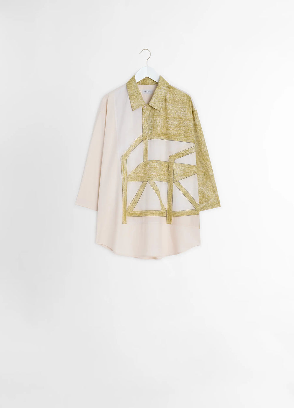 Philippe Weisbecker Short Sleeve Po in Light cotton pattern, product shot, side view graphic pattern, pointed collar