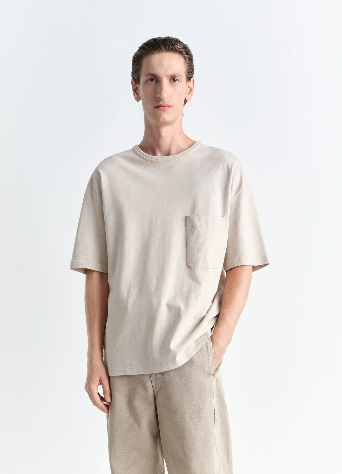 BOXY SHORT SLEEVE T-SHIRT - Warm Beige - Heavy Cotton Linen Jersey