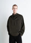 Lemaire Funnel Neck Vareuse in Dark Olive Lightweight Cotton, model shot, Front view Loose fit