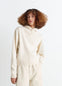 Lemaire Hooded Sweater in Cream Wool Alpaca Blend, model shot, Front view Relaxed fit ribbed trim