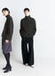 High Neck Sweater in Densely Ribbed Alpaca Yak, model shot, Front and Side View Textured Knit, Relaxed Fit