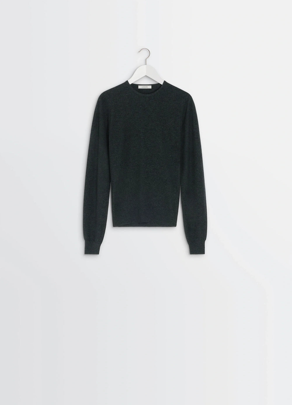 Lemaire Crew Neck Sweater in Lightly Mercerized Wool, product shot, back view ribbed neckline cuffs