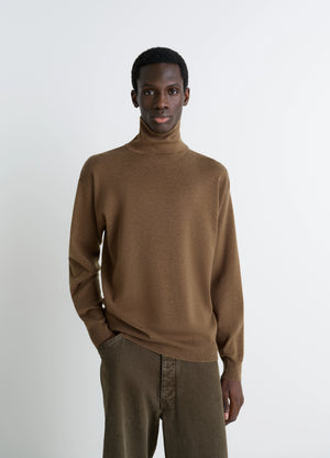 Lemaire High Neck Sweater in Lightly Mercerized Wool, model shot, front view regular fit
